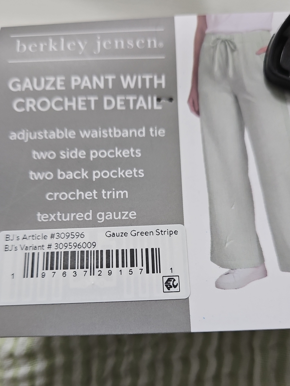 Women's Light Sage Drawstring Relaxed Pants Gauze Lace XL NWT - Picture 3 of 10